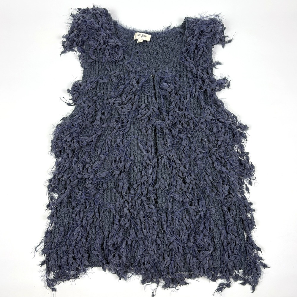 Umgee Shaggy Fringe Vest Womens Sz S Periwinkle Blue Boho Western Hippie Festivl